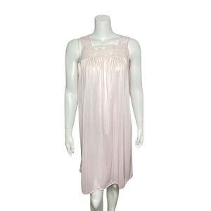 Vintage Katz Sleeveless Nightgown Pink Embroidered Lace Yoke Made In USA Size S